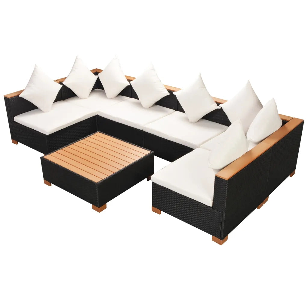 Set Divani da Giardino 7 pz con Cuscini in Polyrattan Nero 42751