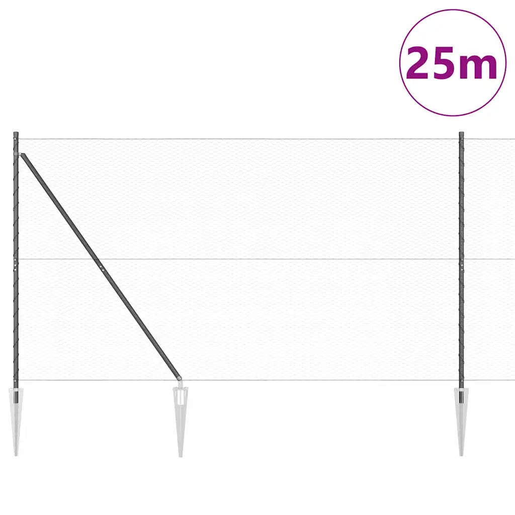 Palo della recinzione Grigio 25 x 1,5 m (rete da 25 mm) Acciaio