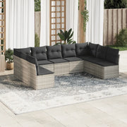 Set Divano da Giardino 9pz con Cuscini Grigio Chiaro Polyrattan