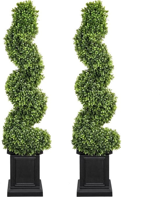 Coltivare Kunstmatige Buxus (set da 2), 1,1 metro alto, albero da esterno per la veranda con vaso di piante robusto, piante artificiali verdi tutto l'anno per esterno e interno