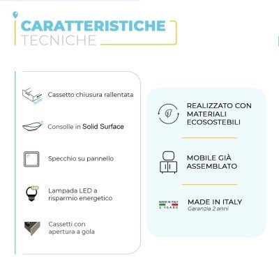Mobile bagno sospeso 100 cm bianco opaco con cassetti e anta completo di lavabo a destra e specchio Master