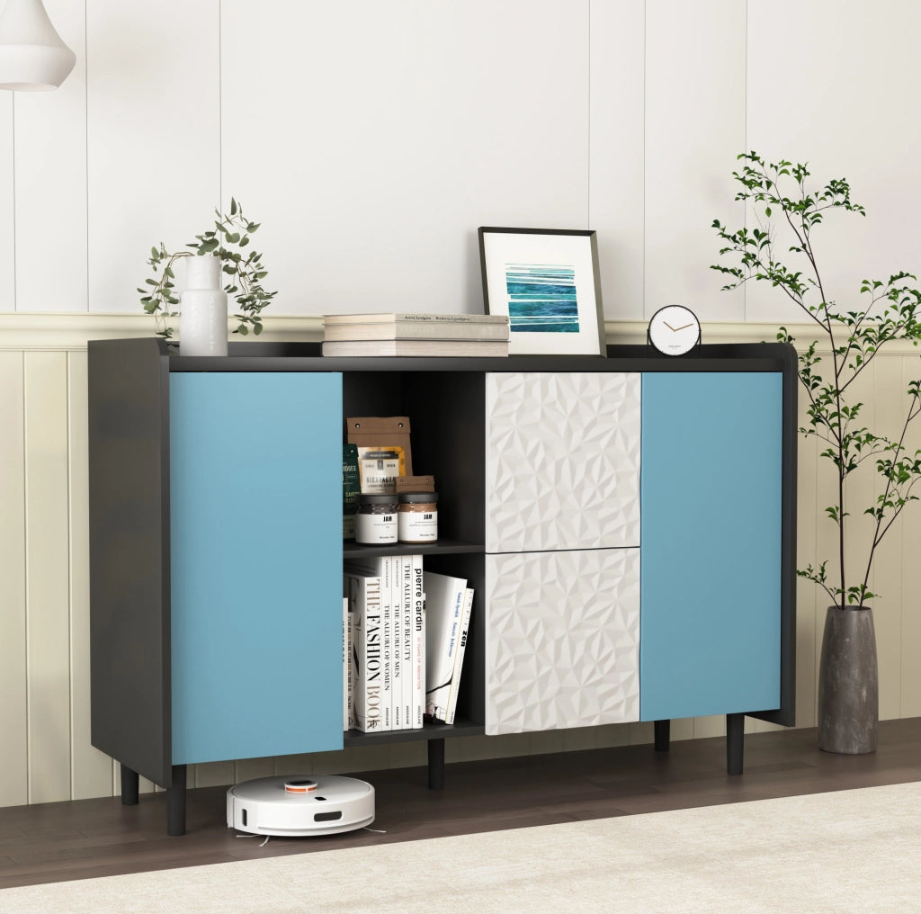 Credenza sideboard con 2 cassetti e vano chiuso 120 cm in MDF nero e blu