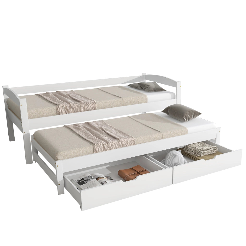 Letto a scomparsa con ruote - Zephmum- 2 cassetti MDF, telaio in legno massello, bianco (200x90/190x90cm)