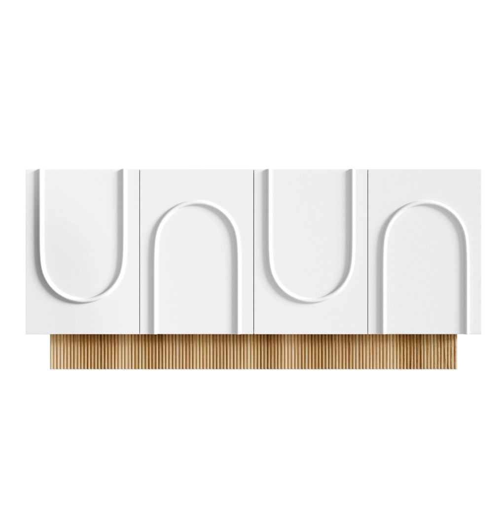 Sideboard moderno a 4 ante con struttura a rilievo U; 160x75x38 cm; bianco e legno