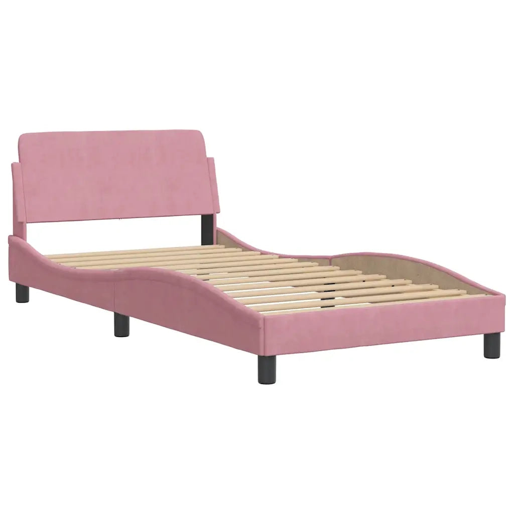 Letto singolo | Letto per adulti | Giroletto con Testiera Dover Rosa 100x200 cm Velluto
