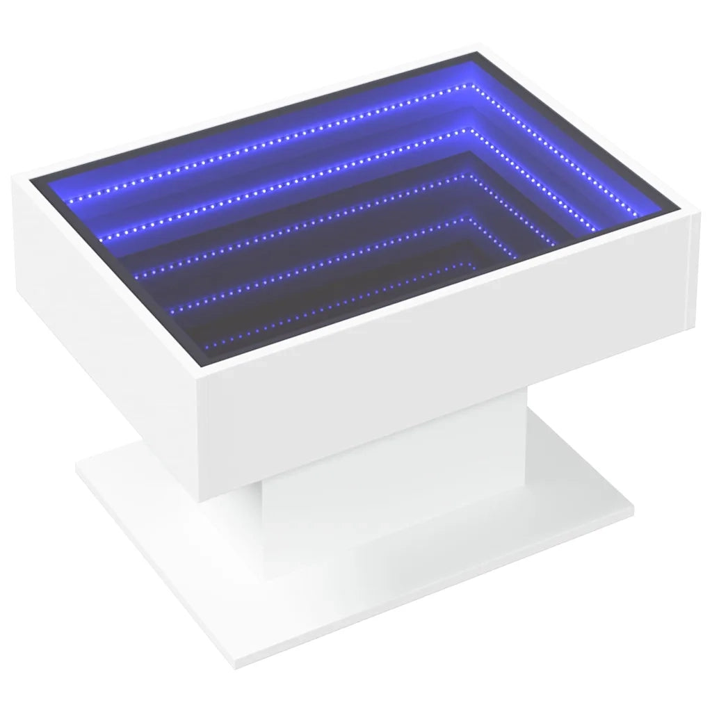 Tavolino Salotto con LED-Tavolino da soggiorno-Tavolo Bianco 70x50x45 cm Legno Multistrato