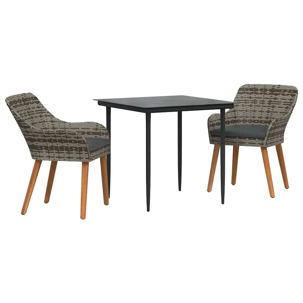 Set da Pranzo per Giardino con cuscino 3 pcs Grigio polyrattan
