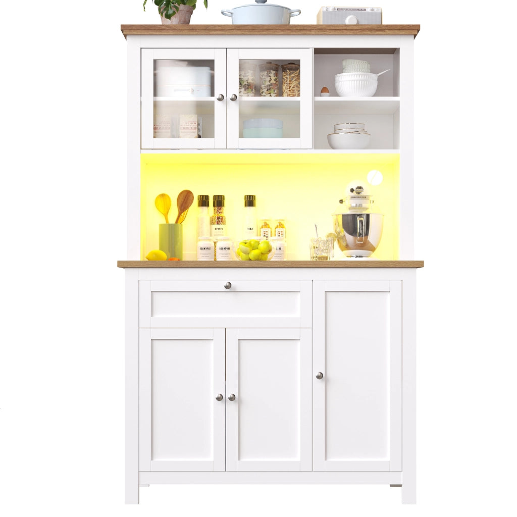 Armadio cucina con vetrina - Zephmum - 104¡Á40¡Á180cm - Bianco - LED regolabile, ripiani regolabili