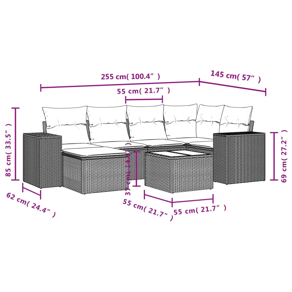 Set Divani da Giardino con Cuscini 7pz Nero Polyrattan