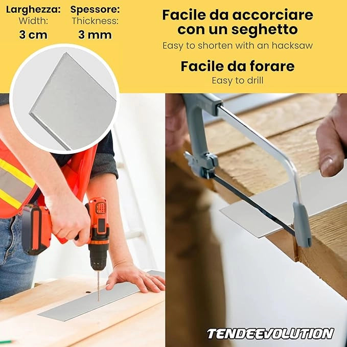 Peso Piatto in Alluminio Bianco per Tende - Lunghezza barra 100cm, 3cm Largo, 3mm Spessore - Profilo per Binari, Strip LED, Teloni PVC