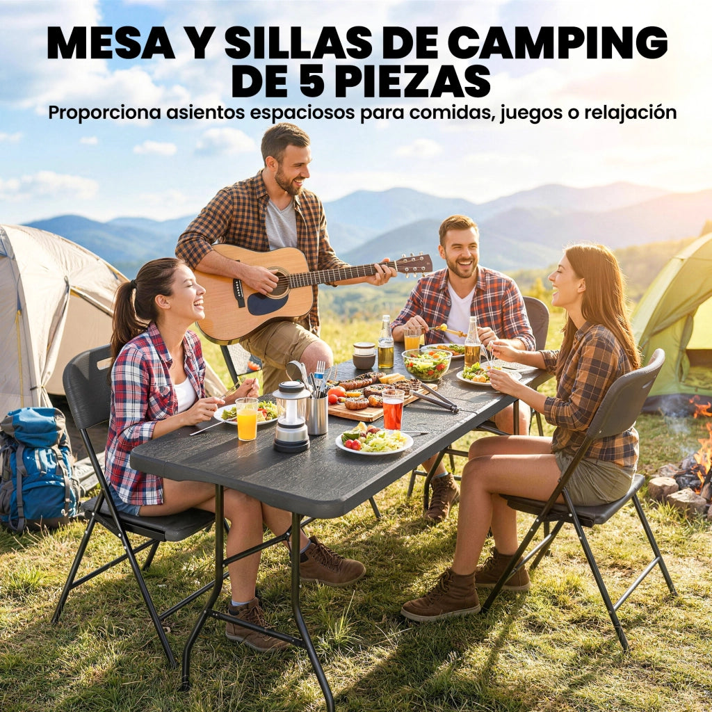 Set da Campeggio Pieghevole 5 Pezzi ¨C Xylo ¨C Tavolo Pieghevole con Sedie HDPE Impermeabile Telaio Metallo