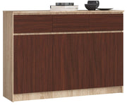 Cassettiera AKORD K140 Sonoma Quercia 138 cm 3 ante 3 cassetti inserto frontale Wengé 138x40x99 cm