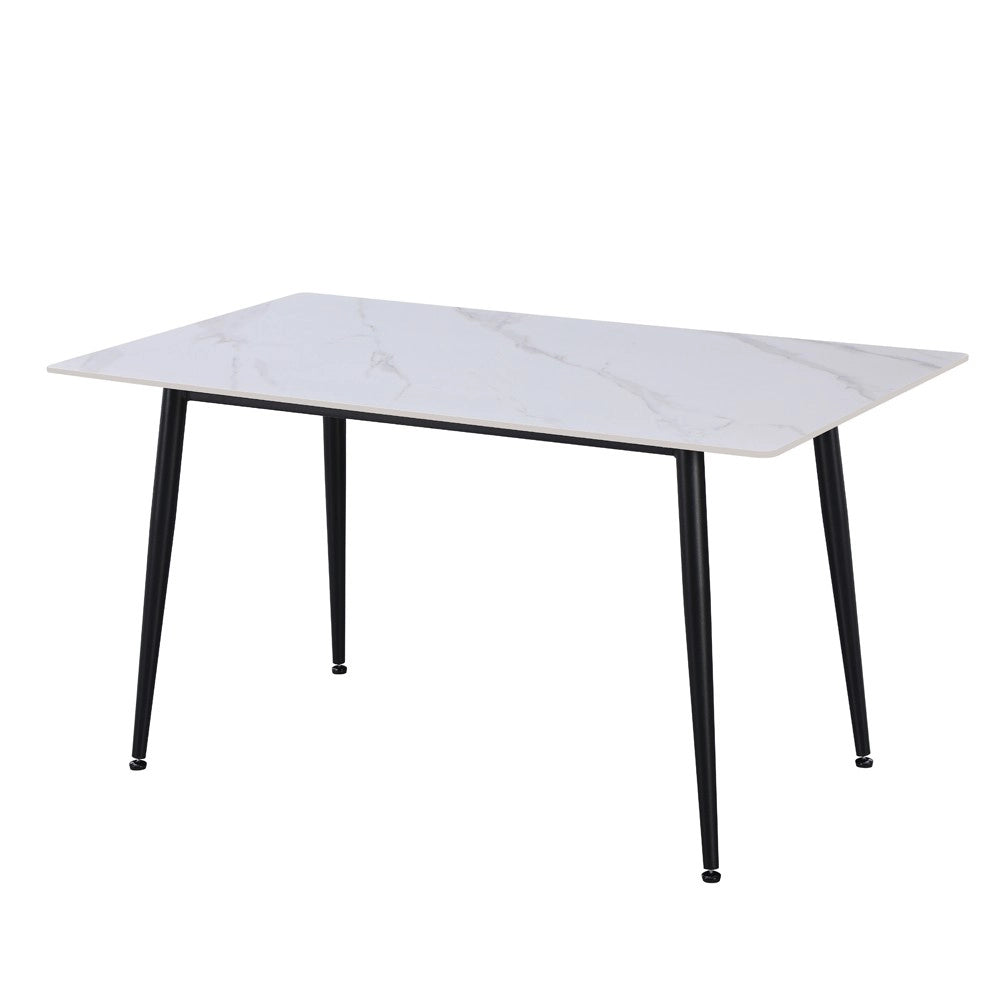 Tavolo da Pranzo Kilo 160×90 cm in Ceramica Effetto Marmo Bianco opaco e Gambe Nere