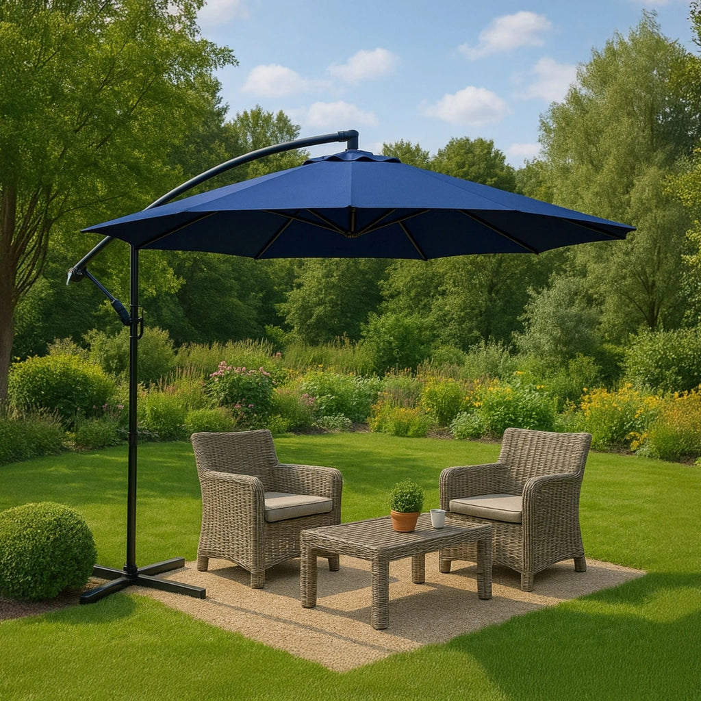 Ombrellone da giardino ASTER con protezione UV in colore blu scuro peso 12,1 kg dimensioni 300x300x245 cm