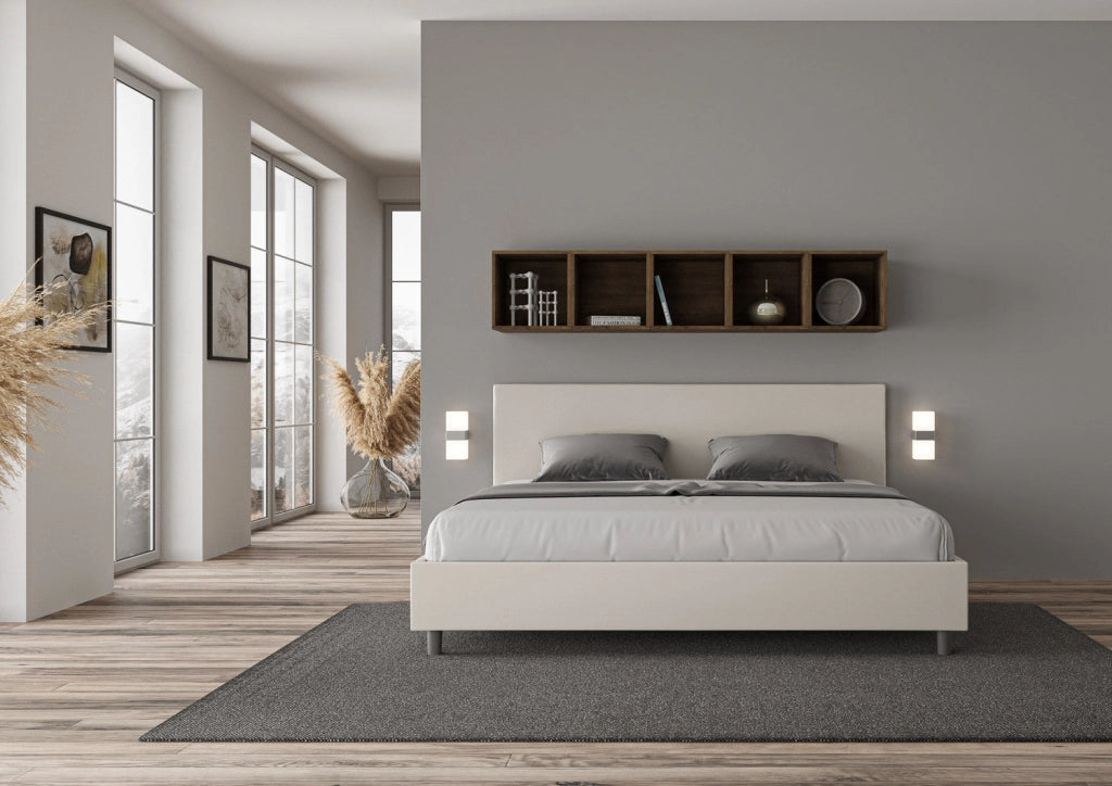 Letto Matrimoniale Large 180x210 cm con Rete e Contenitore Adele Bianco