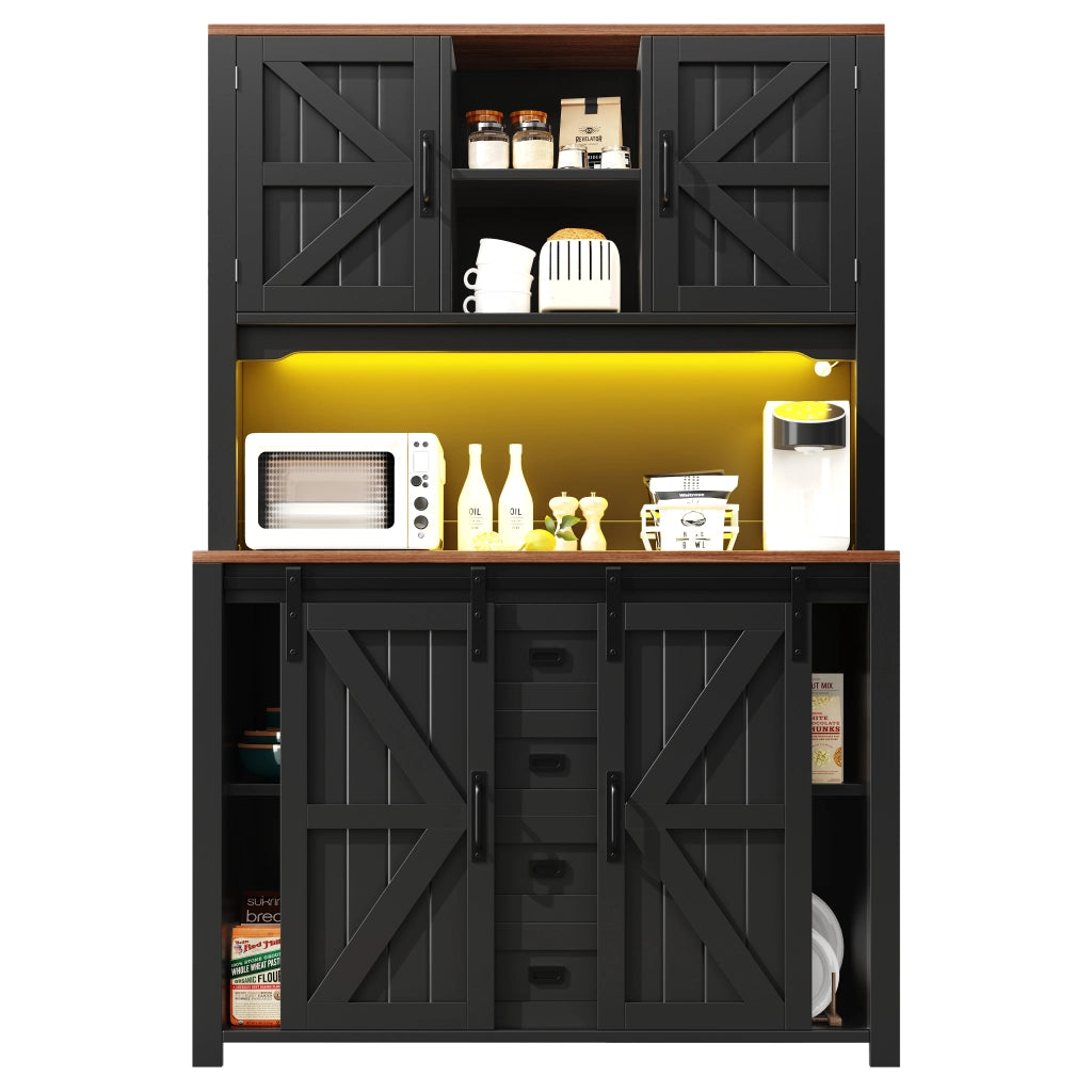 Mobile Cucina Alto con Ante Scorrevoli e LED ¨C MINIMAL ¨C Nero/Bianco, 115x40x174,7 cm