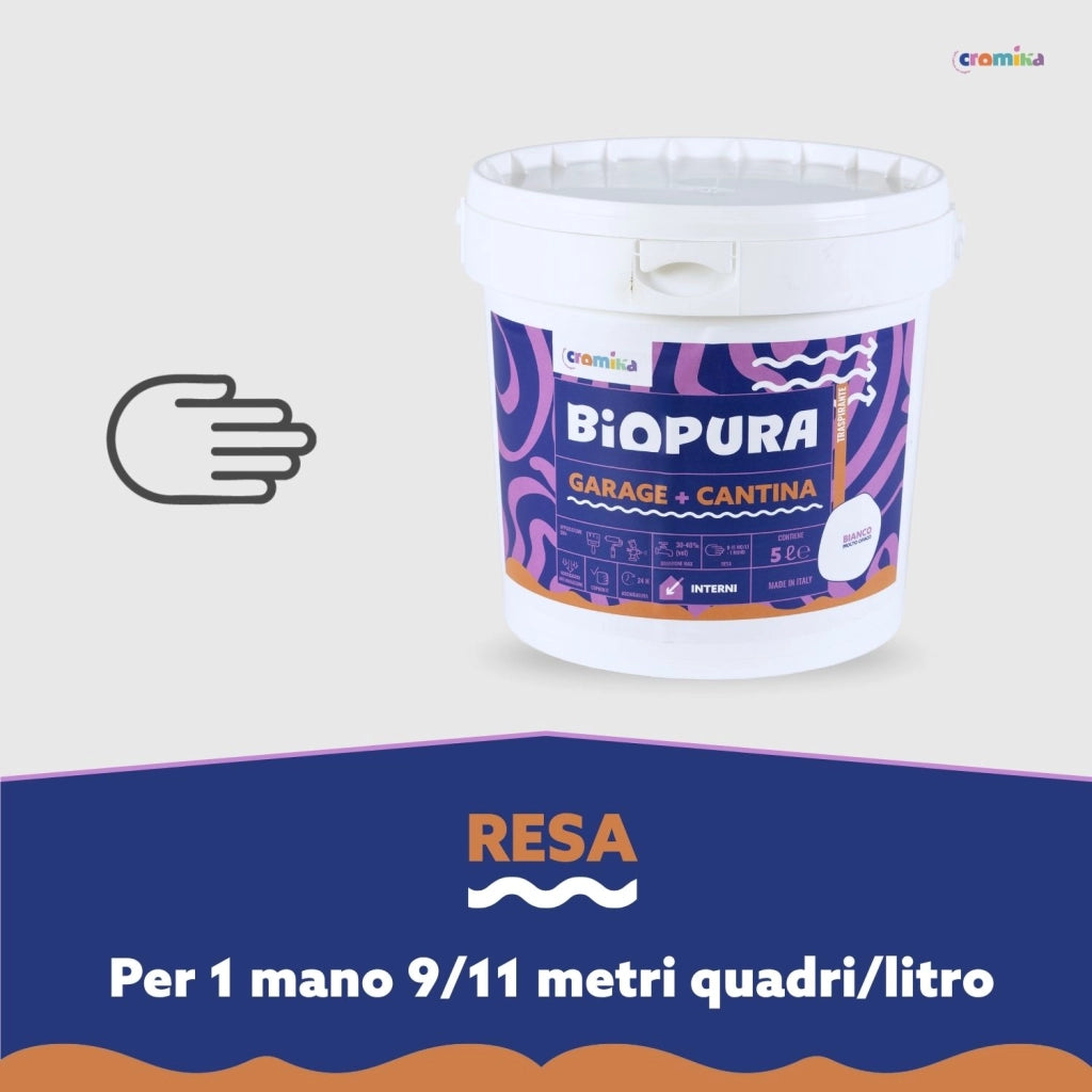 Pittura murale traspirante interni garage cantina linea biopura cromika *** formato 5 lt, confezione 1