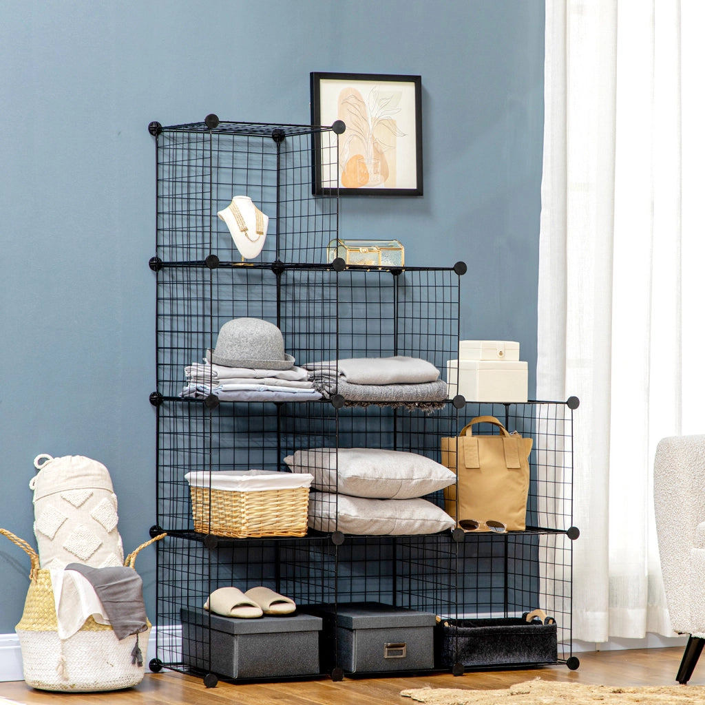 Sistema di scaffalatura fai-da-te in filo d'acciaio, 9 scomparti, scarpiera, nero, per soggiorno, 35x35x35 cm, salvaspazio e moderno
