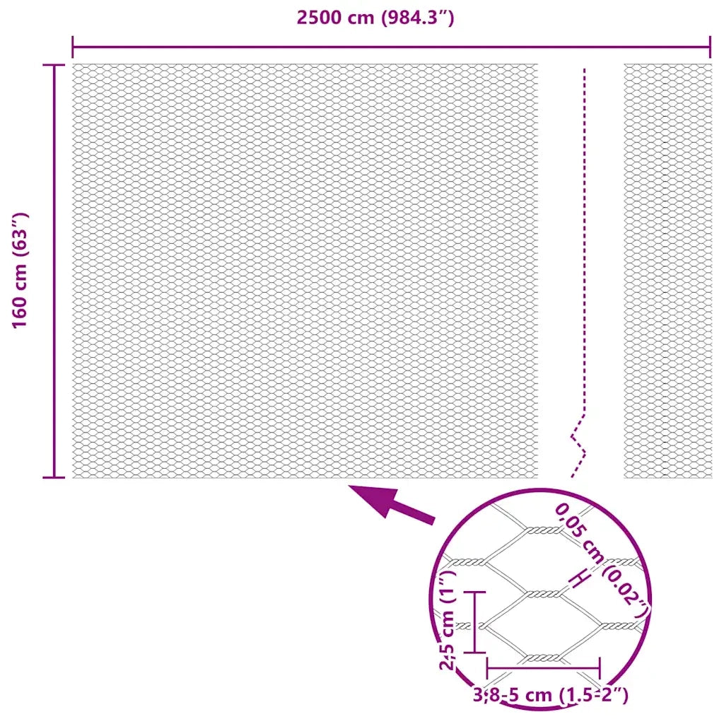 Recinzione Esagonale Argento 1,6 x 25 m Acciaio zincato 42005698