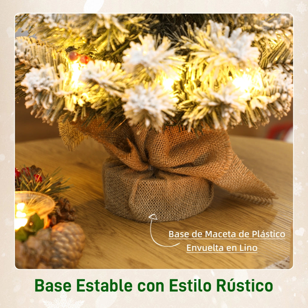 Albero di Natale Artificiale 60 cm con Luci LED e Base ¨C zephmum ¨C Verde con Neve