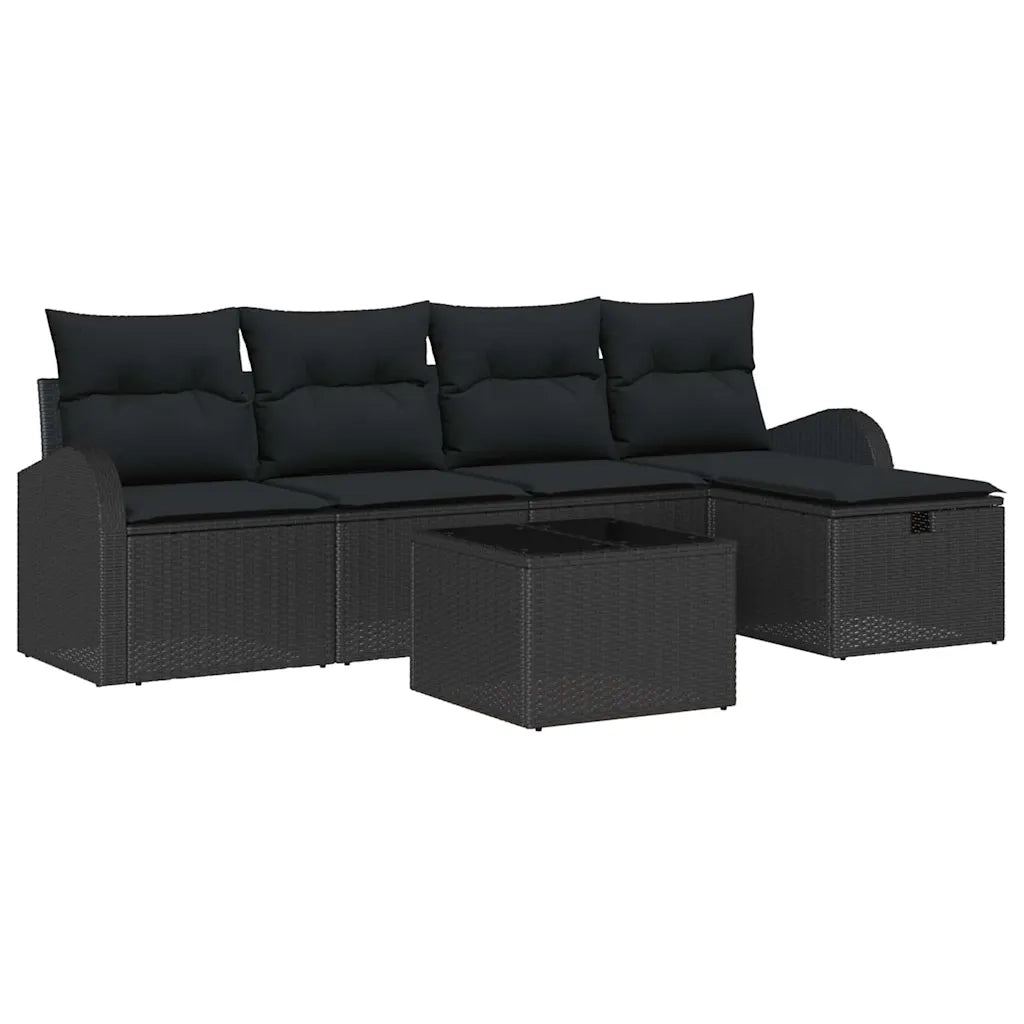 Set Divano da Giardino con cuscino 6 pcs Nero Poly Rattan