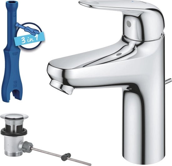 Armatura per wc (economizzante, ~ 18 cm alta, posizione centrale fredda, inclusa attrezzatura di montaggio, maniglia) in acciaio inox.