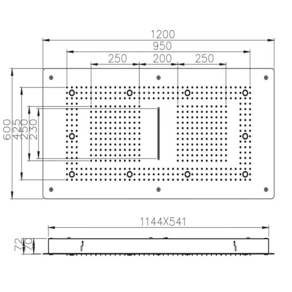 Soffione doccia led a soffitto installazione da incasso con cascata acciaio inox rettangolare