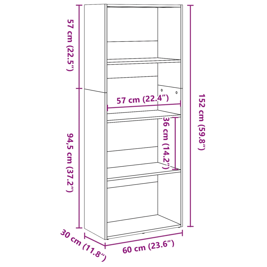 Libreria-Scaffale per Libri-Mobile di Stoccaggio Rovere Artigianale 60x30x152 cm in Legno Multistrato