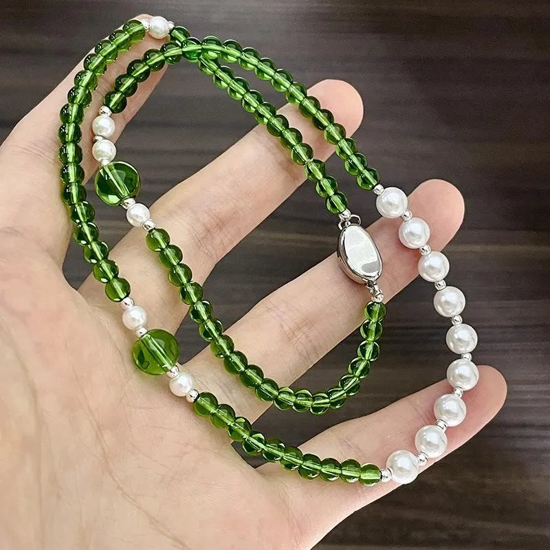Collana vintage fatta a mano con perle di cristallo verde, regalo di Natale per donna, regalo di compleanno