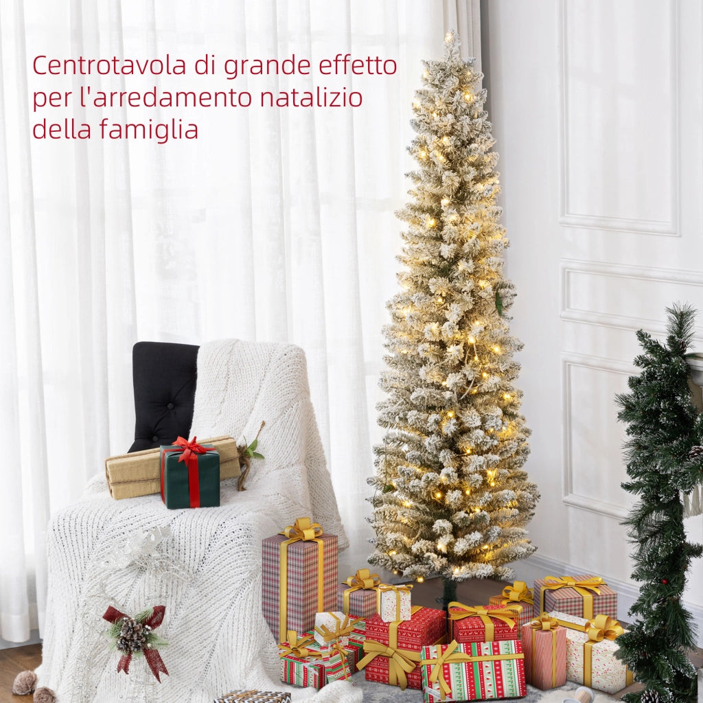 Albero di Natale Innevato con Luci LED ¨C Minimal ¨C Verde ?52x180 cm 329 Rami Plastica Metallo