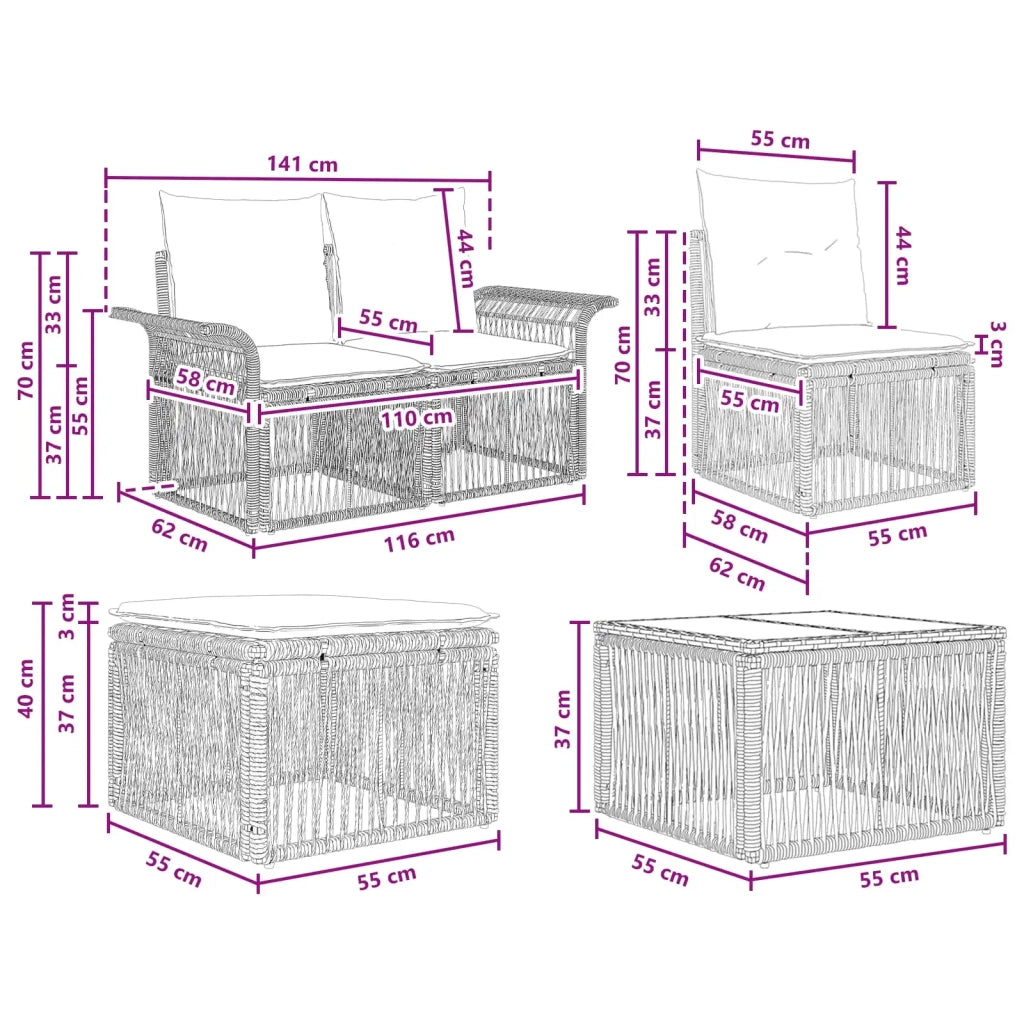 Set Divano da Giardino 7 pcs Nero polyrattan 3434911