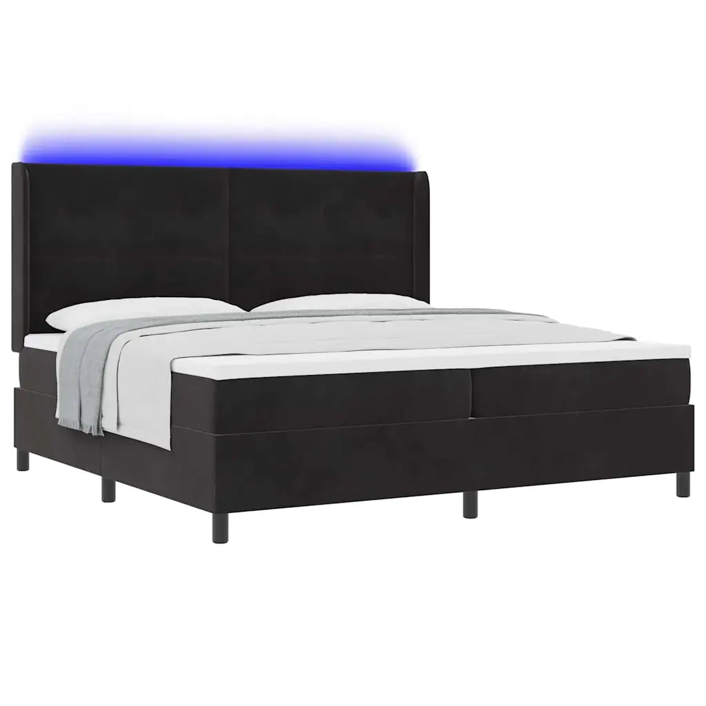 Letto a molle con materasso con led Nero 200 x 200 cm Velluto