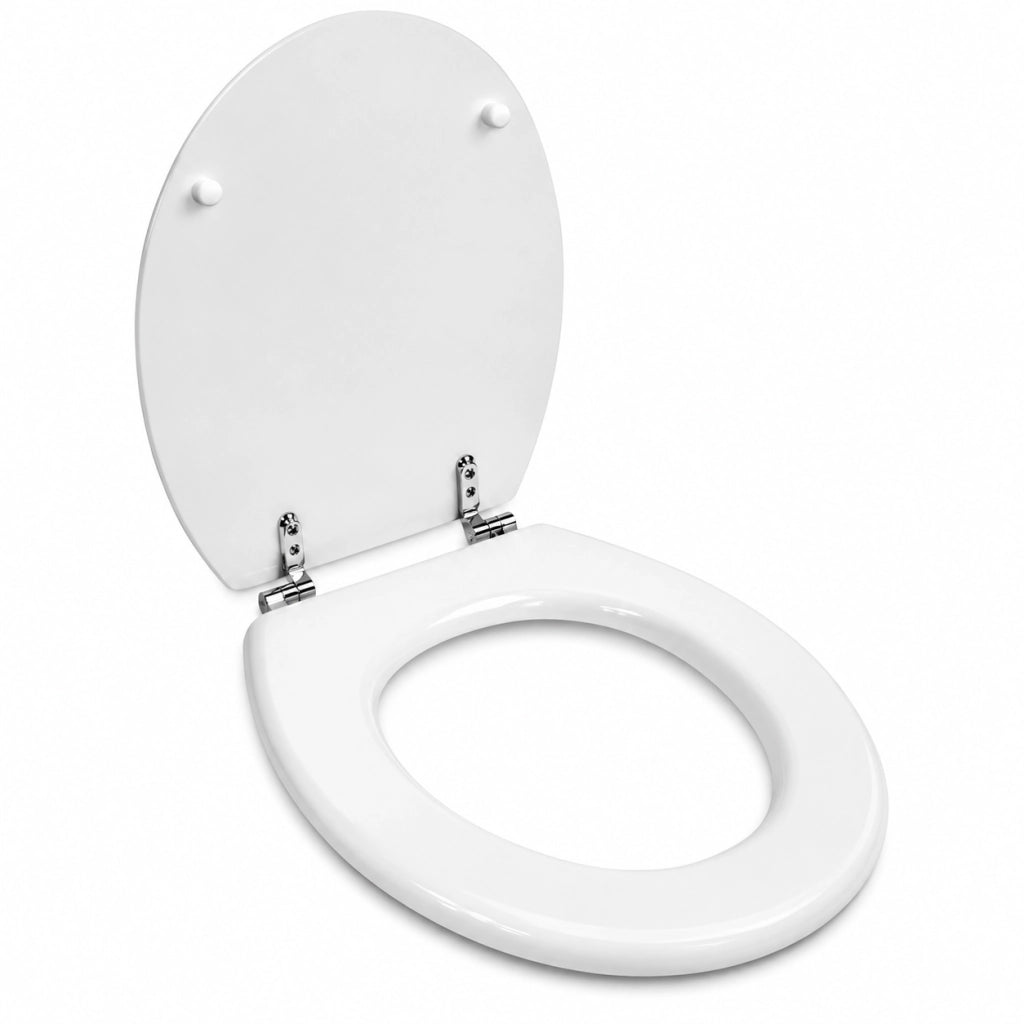 Sedile Copriwater Universale Per Bagno Wc MDF Bianco Con Cerniere Acciaio 52972