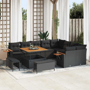Set Divano da Giardino con cuscino 13 pcs Nero polyrattan