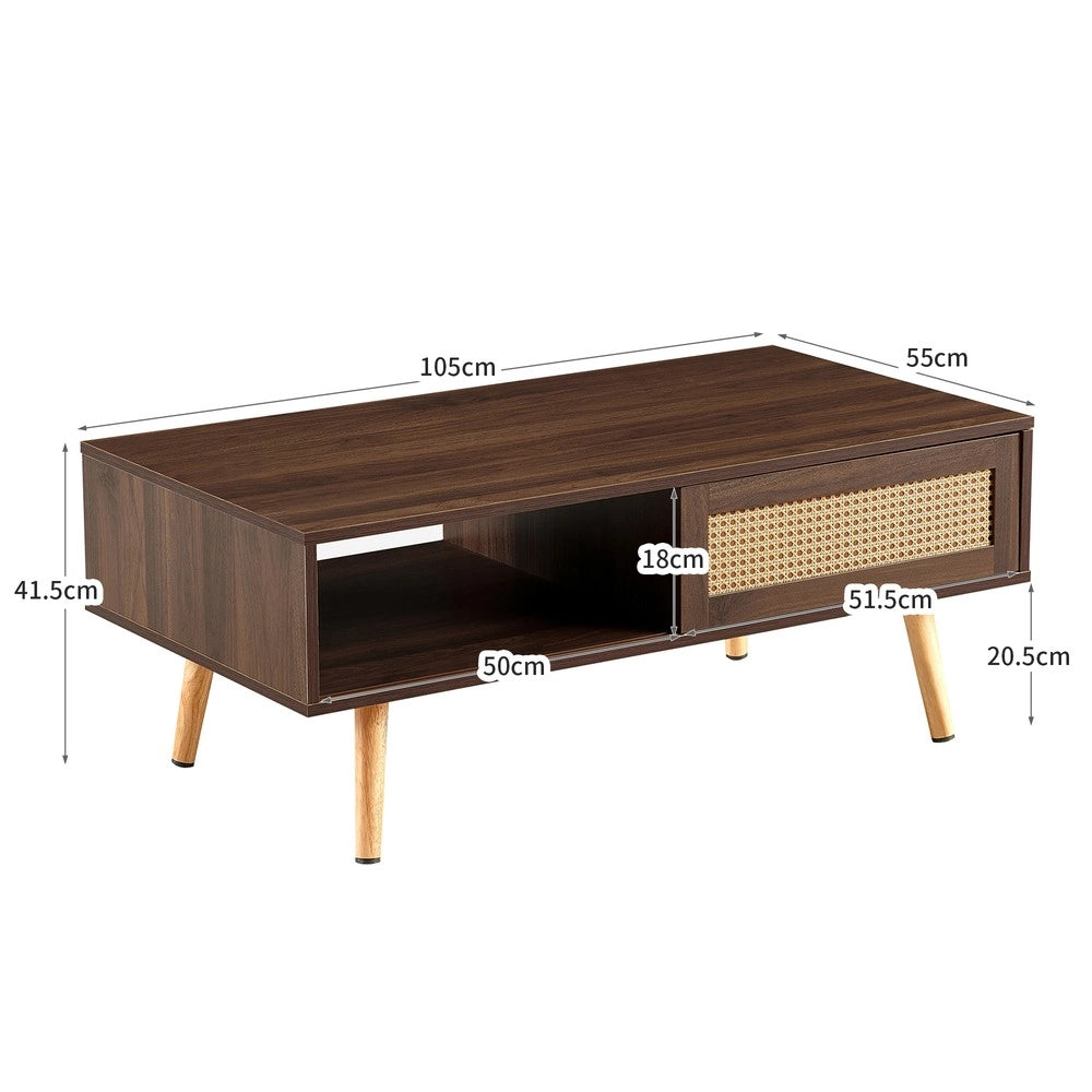 Tavolino da Caff¨¨ con Ante Scorrevoli ¨C MINIMAL ¨C Noce Scuro, Gambe in Legno Massello, 105x55x40 cm