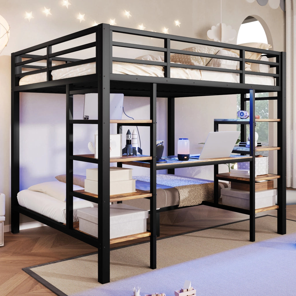 letto a castello metallo mdf nero 140 x 200 cm