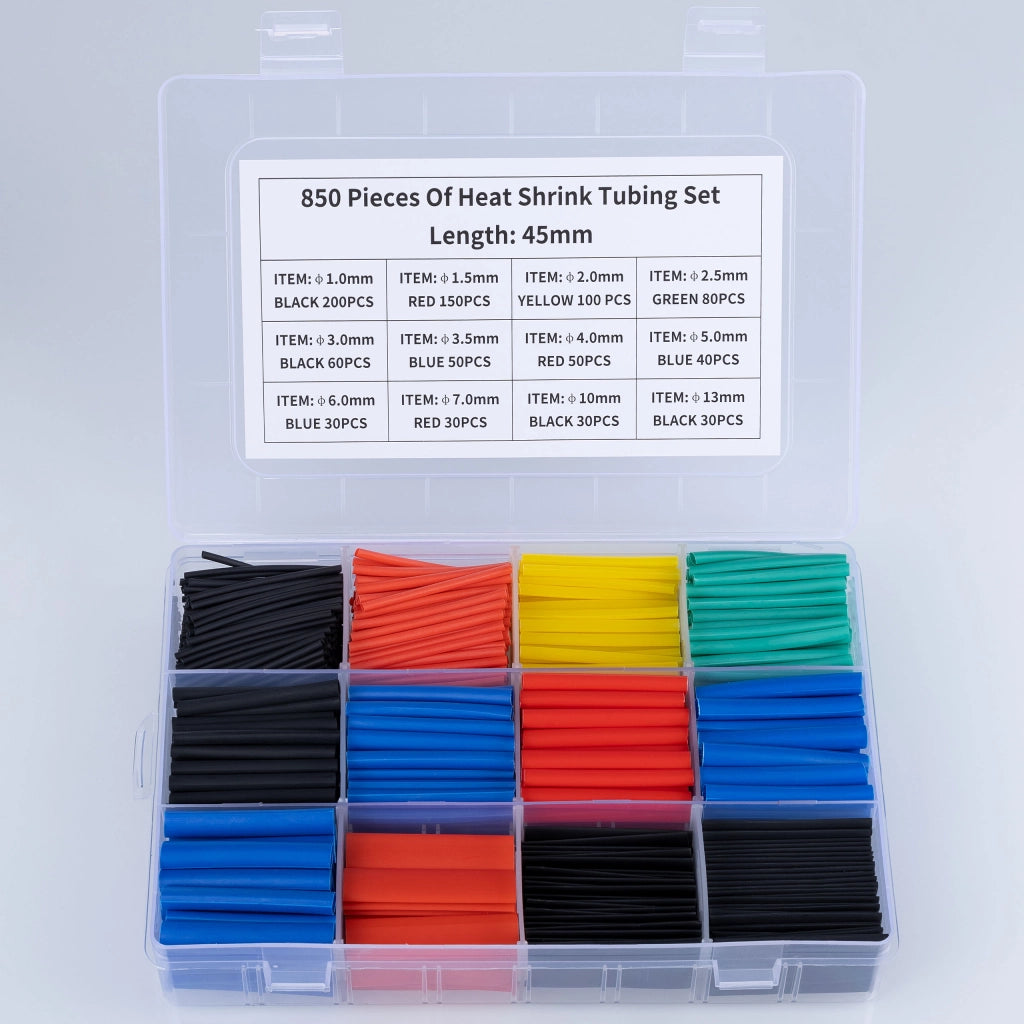 Set di Tubetti Termorestringenti Rosfix – 850 Pezzi, 12 Specifiche, 5 Colori | Poliolefina, Diametro 1-14mm