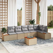 Set Divano da Giardino con cuscino 7 pcs Beige Poly Rattan