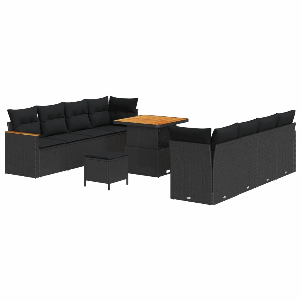 Set Divano da Giardino con cuscino 12 pcs Nero polyrattan