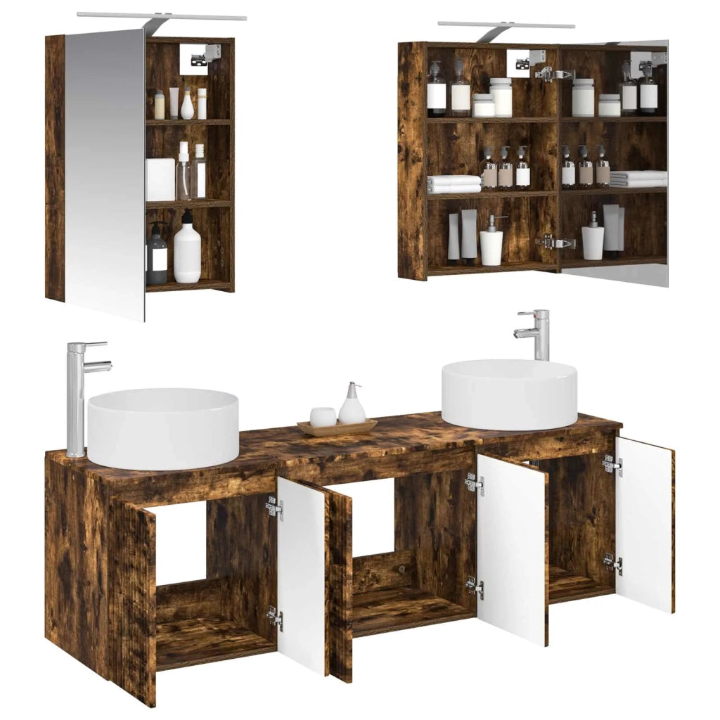 Set di Armadi da Bagno 5 pz Rovere Fumo Legno ingegnerizzato 3406555
