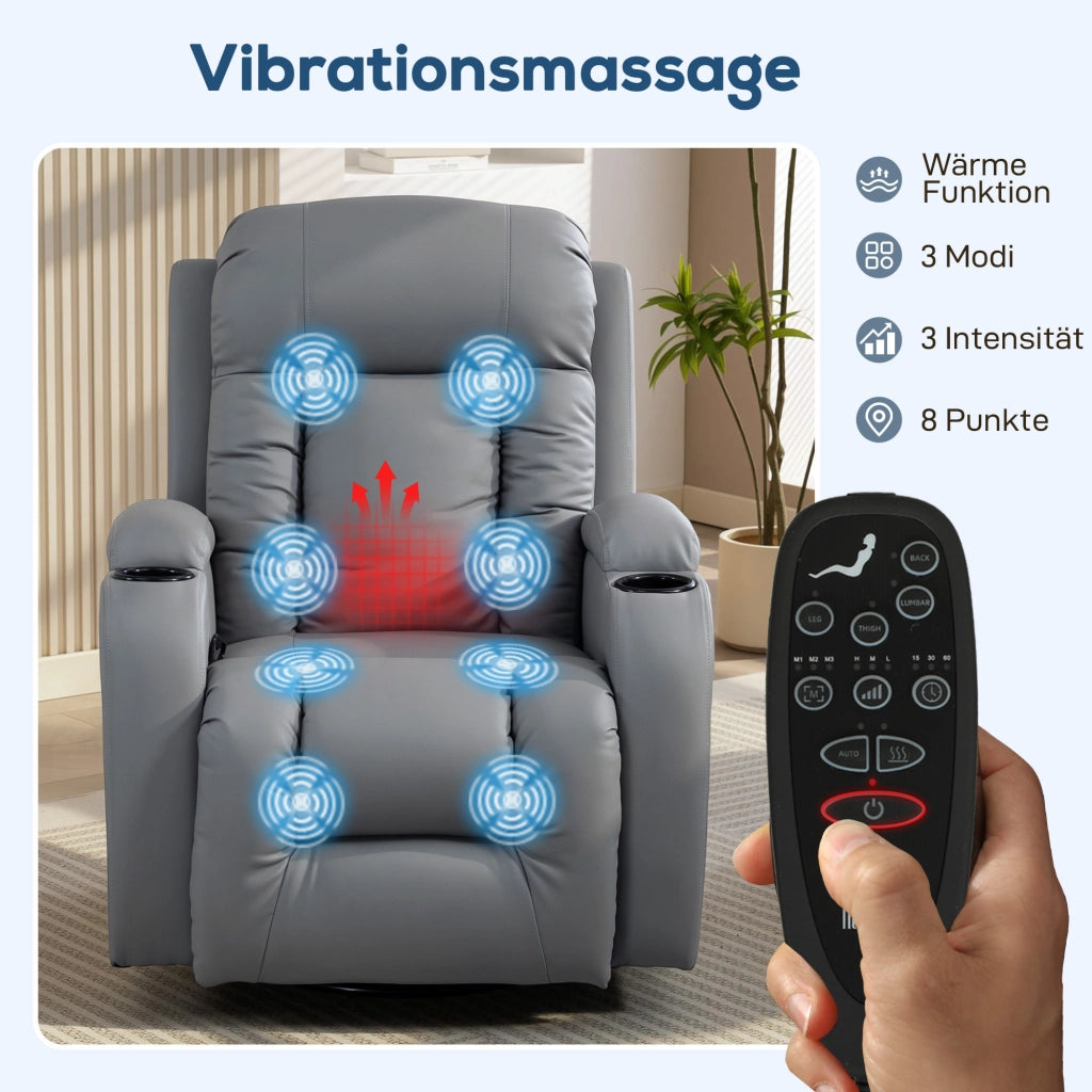 Poltrona relax massaggiante elettrica reclinabile con funzione dondolo e riscaldamento ¨C Xylo ¨C grigio chiaro
