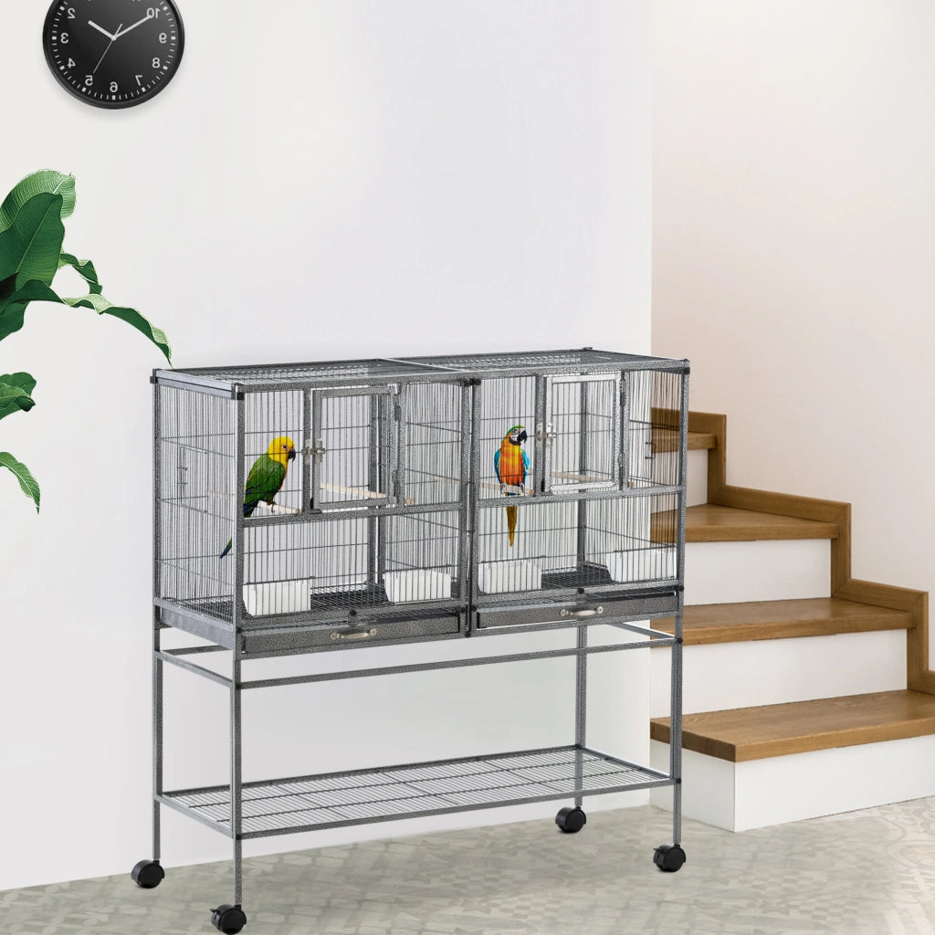 Gabbia per uccelli con separatore ¨C Minimal ¨C Nero e Grigio 95x45.5x102 cm