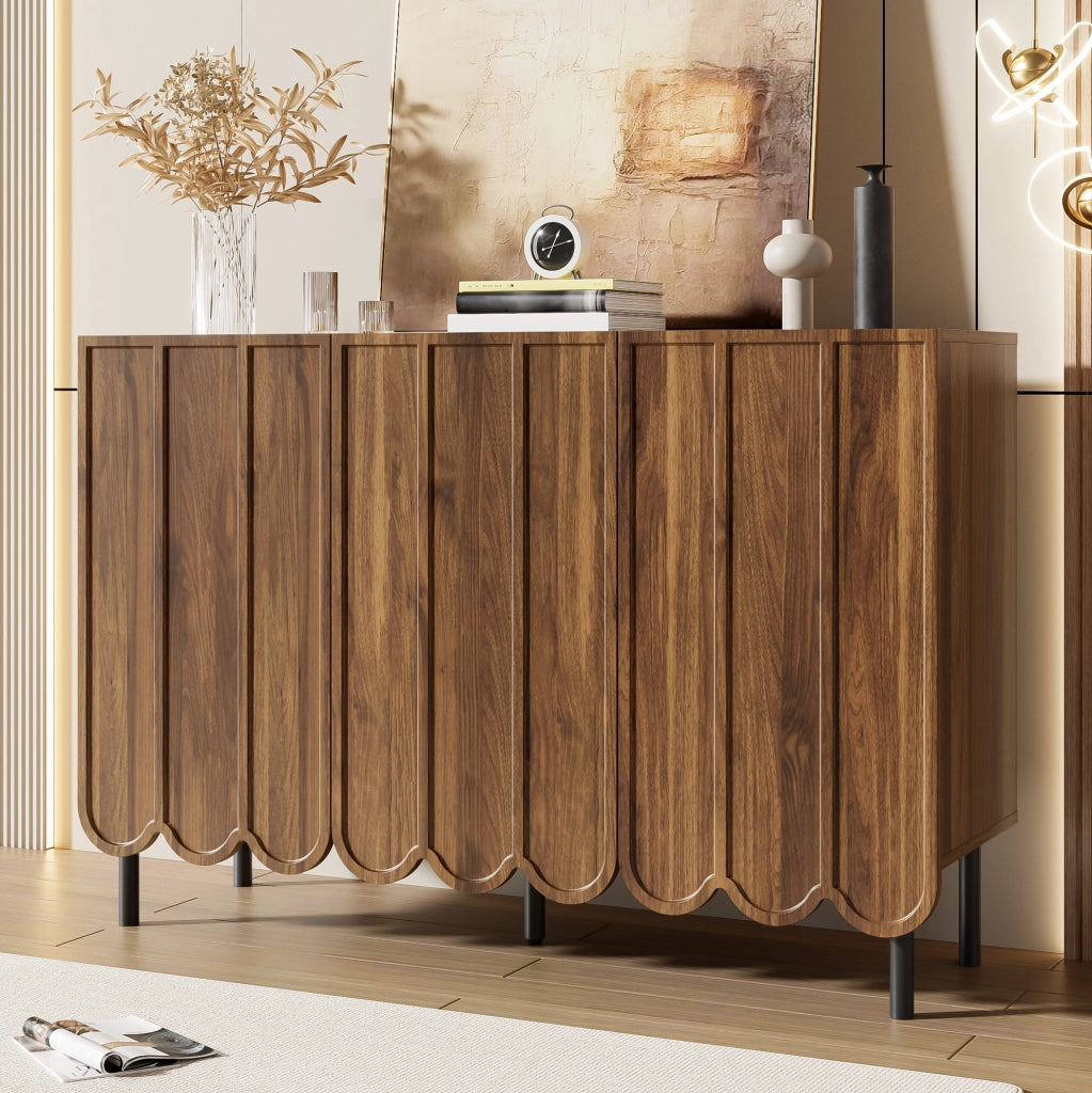 Sideboard moderno 120x35x80 cm in MDF effetto noce; ante ondulate e ripiani regolabili