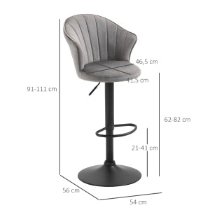 SGABELLO BAR Girevole e Regolabile in Altezza, Set da 2 Pezzi, 54x56x91-111 cm, Grigio