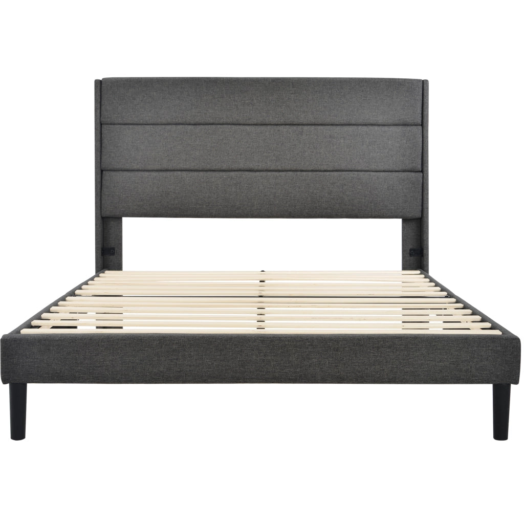 letto imbottito lino grigio scuro 140 x 200 cm