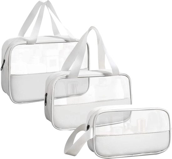 Borsa Cosmetica Trasparente 3 Stuks, Borsa Acqua Impermeabile in PVC per Donne, Borsa Leggera per Cosmetici, Borsa da Viaggio (Bianca)