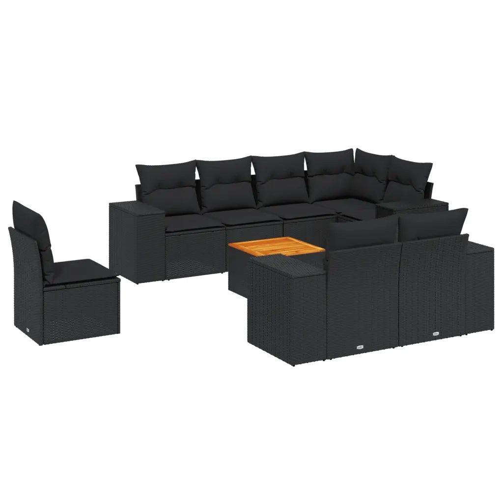 Set Divani da Giardino 9 pz con Cuscini Nero in Polyrattan