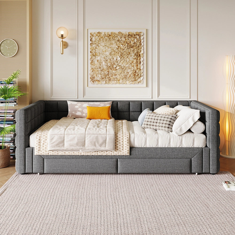 Divano letto - Xylo - 90x200 cm estendibile 2 cassetti grigio