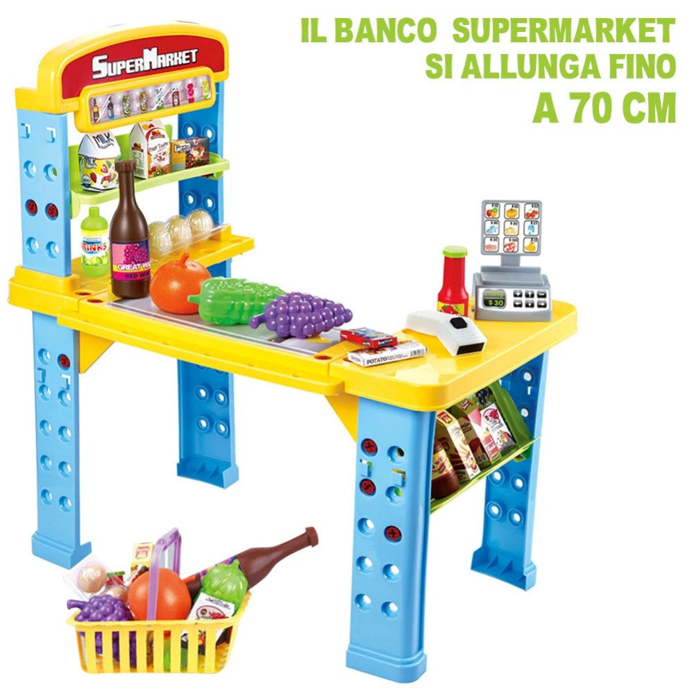 Trade Shop - Playset Supermercato Giocattolo Bambini Banco Estensibile Luci Suoni Accessori -