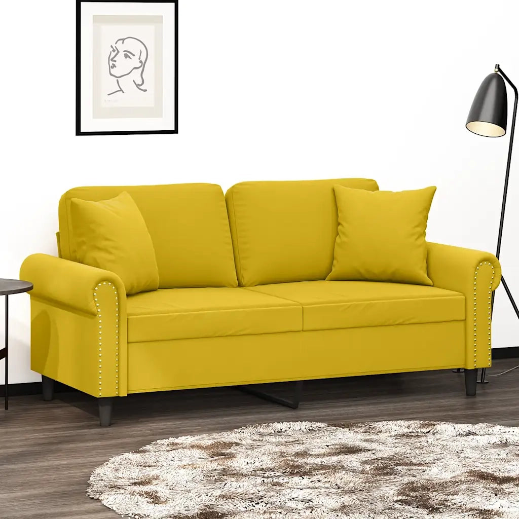 Divano a 2 Posti con Cuscini Giallo 140 cm in Velluto 3200951